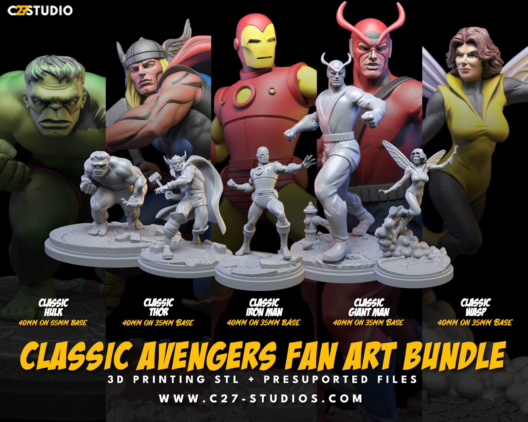 Classic Avengers Fan Art Bundle - 3D Printing Miniature STLs - C27